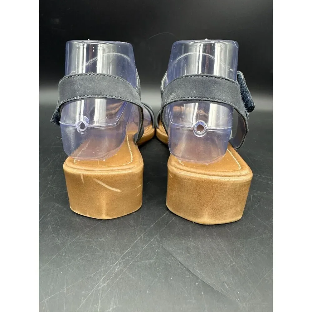 Liz Claiborne LizFlex Micki Navy Blue Leather Wedge Sandals Womens 7.5 M Strappy